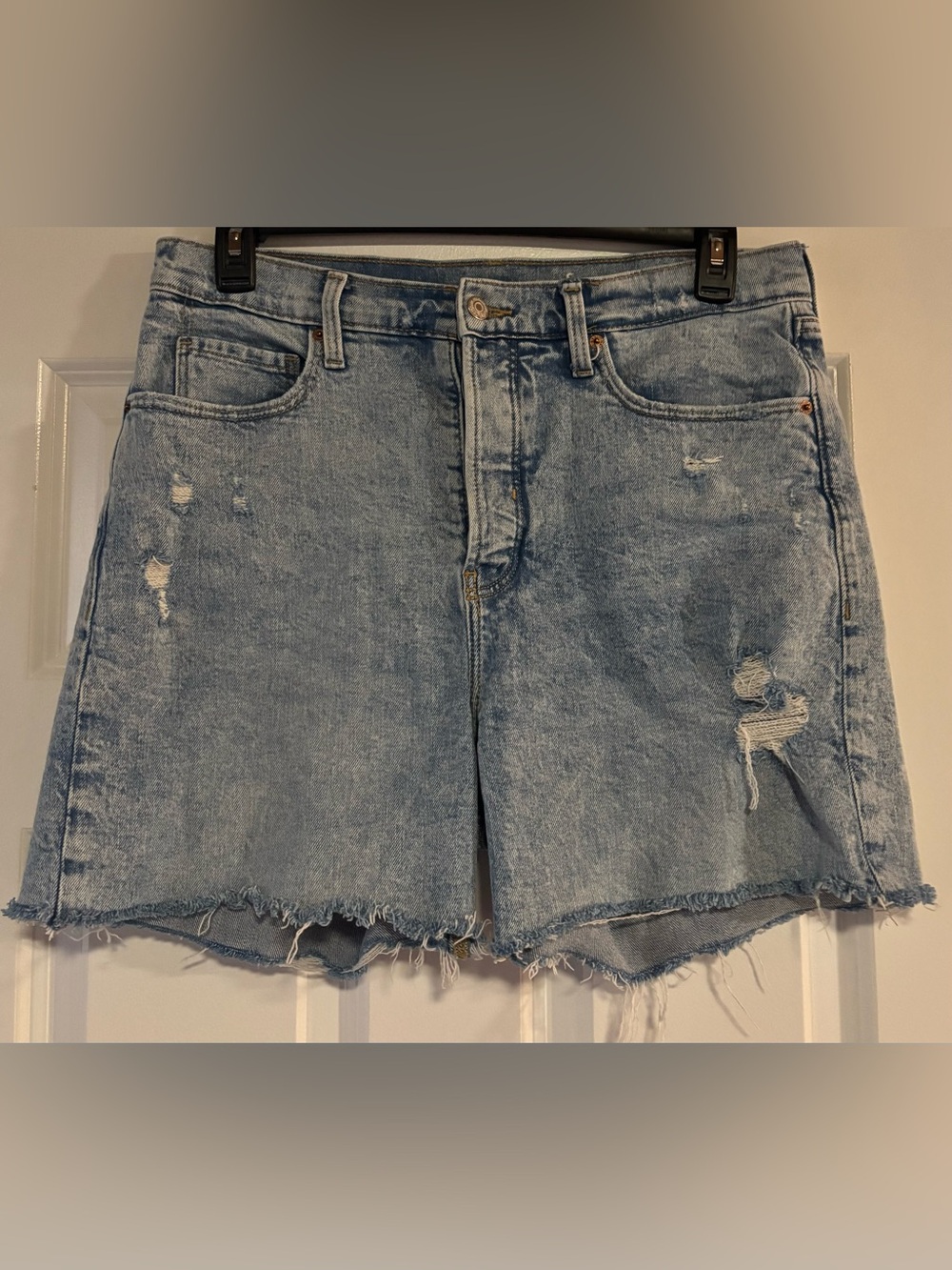 Old Navy Distressed, High Rise Button Front Jean Shorts, size 12